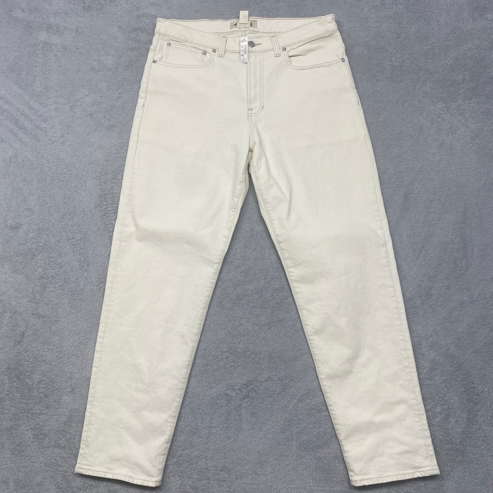 Madewell Relaxed Taper Jeans Mens 33x32 Off-White Cream Denim NU097 New Defect